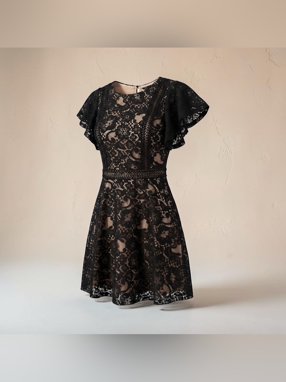 Lulu's Black Lace Dress with Nude Lining